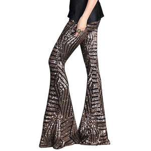 Sequin Glitter Wide Leg Long Flare Pants High Waist - Easy Pickins Store