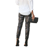 Sequin Long Pencil Pants Elastic Leather High Waist Drawstring - Easy Pickins Store