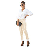 Sequin Long Pencil Pants Elastic Leather High Waist Drawstring - Easy Pickins Store