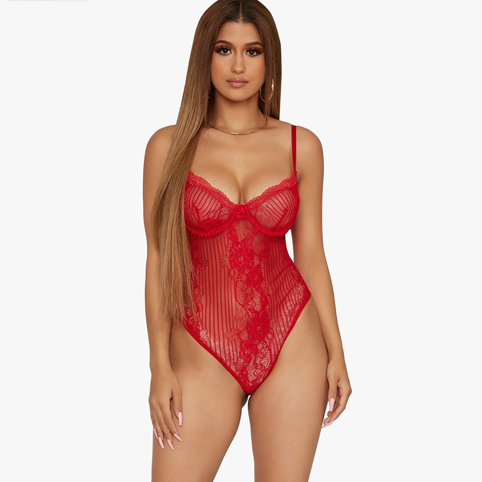 Sexy Lace Backless Sheer Lace Mesh Skinny Straps Bodysuit - Easy Pickins Store