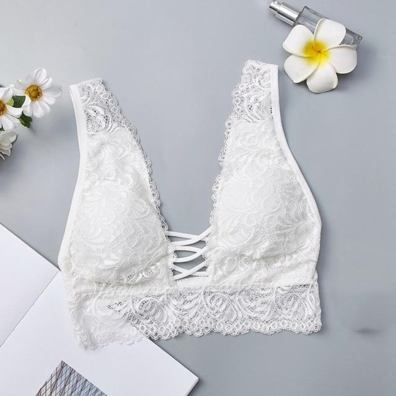 Sexy Lace Bralette Camisoles Tank Top Women Deep V Back Cross Wirefree Underwear Lingerie Brassiere - Easy Pickins Store