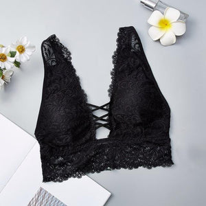 Sexy Lace Bralette Camisoles Tank Top Women Deep V Back Cross Wirefree Underwear Lingerie Brassiere - Easy Pickins Store