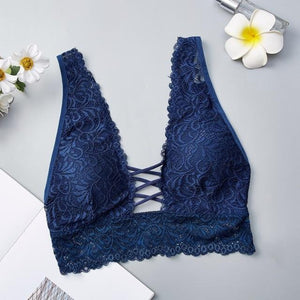 Sexy Lace Bralette Camisoles Tank Top Women Deep V Back Cross Wirefree Underwear Lingerie Brassiere - Easy Pickins Store