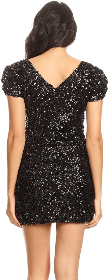 Sexy Short Sleeve Sequin Body-con Mini Cocktail Party Club Dress - Easy Pickins Store