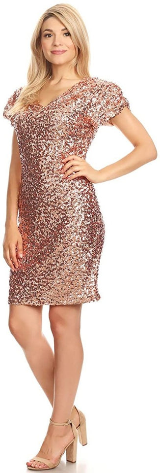 Sexy Short Sleeve Sequin Body-con Mini Cocktail Party Club Dress - Easy Pickins Store