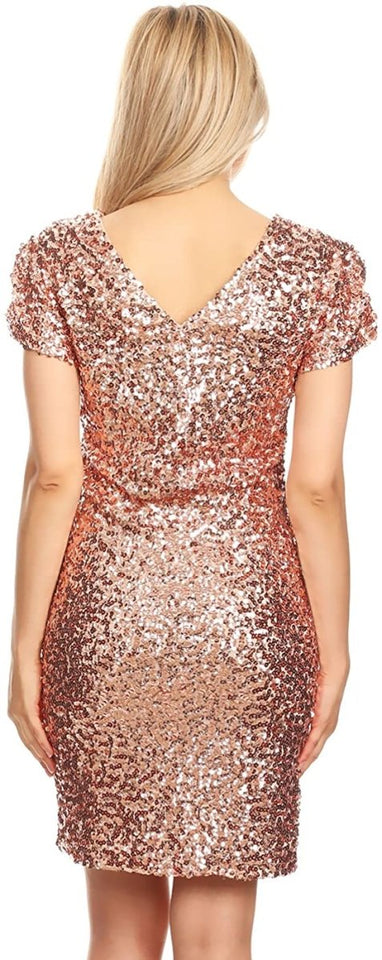 Sexy Short Sleeve Sequin Body-con Mini Cocktail Party Club Dress - Easy Pickins Store