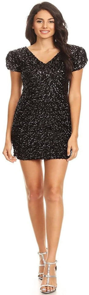 Sexy Short Sleeve Sequin Body-con Mini Cocktail Party Club Dress - Easy Pickins Store