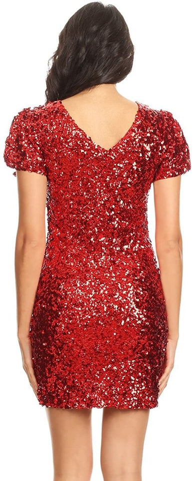 Sexy Short Sleeve Sequin Body-con Mini Cocktail Party Club Dress - Easy Pickins Store