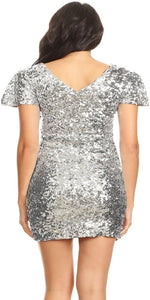 Sexy Short Sleeve Sequin Body-con Mini Cocktail Party Club Dress - Easy Pickins Store