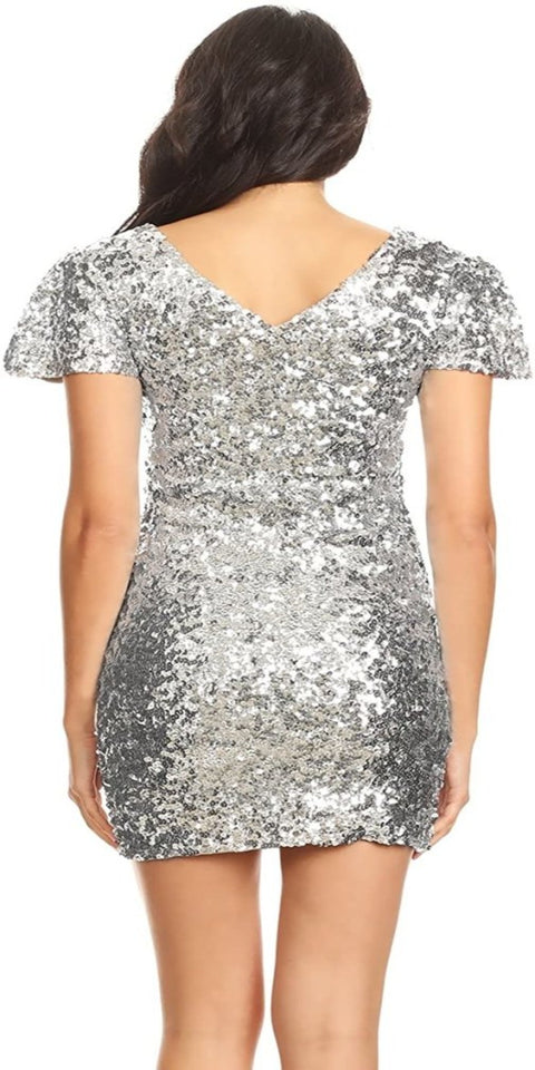 Sexy Short Sleeve Sequin Body-con Mini Cocktail Party Club Dress - Easy Pickins Store