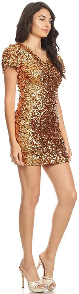 Sexy Short Sleeve Sequin Body-con Mini Cocktail Party Club Dress - Easy Pickins Store