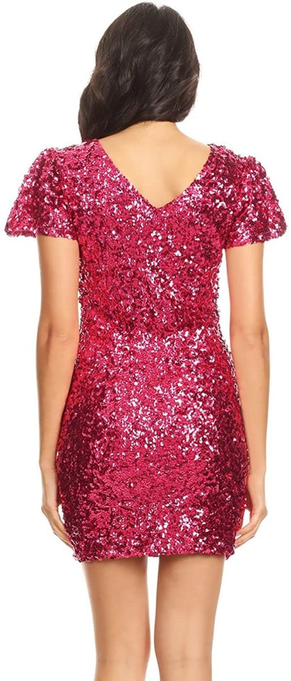 Sexy Short Sleeve Sequin Body-con Mini Cocktail Party Club Dress - Easy Pickins Store
