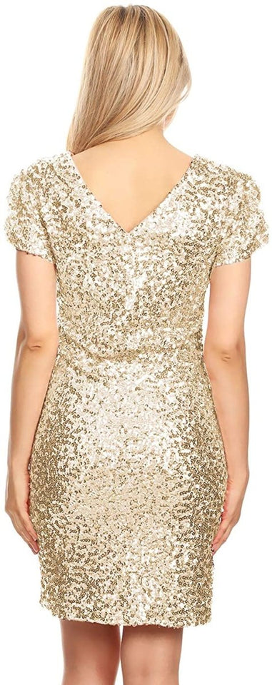 Sexy Short Sleeve Sequin Body-con Mini Cocktail Party Club Dress - Easy Pickins Store