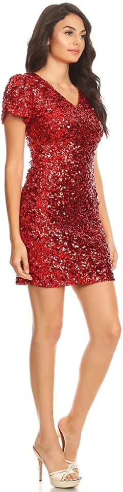 Sexy Short Sleeve Sequin Body-con Mini Cocktail Party Club Dress - Easy Pickins Store