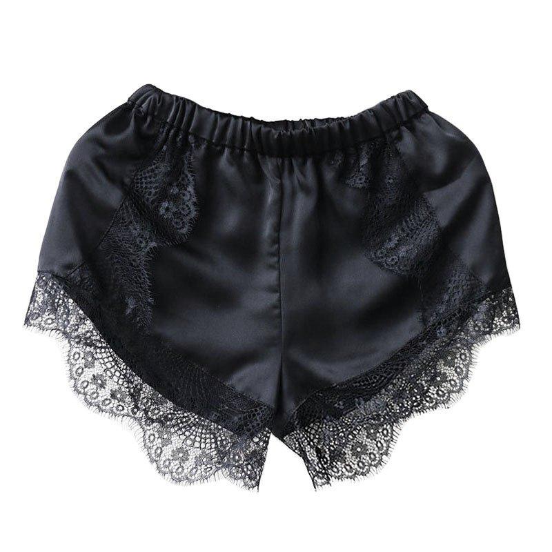 Sexy Shorts Tracksuit Hollow Satin Lace High Waist Solid Black White - Easy Pickins Store