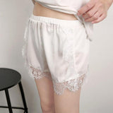 Sexy Shorts Tracksuit Hollow Satin Lace High Waist Solid Black White - Easy Pickins Store