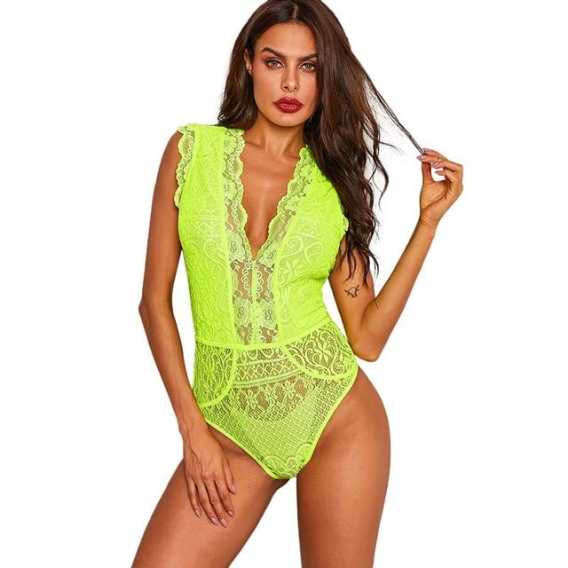Sheer Floral Lace Bodysuit Hollow Out Sleeveless Jumpsuit - Easy Pickins Store