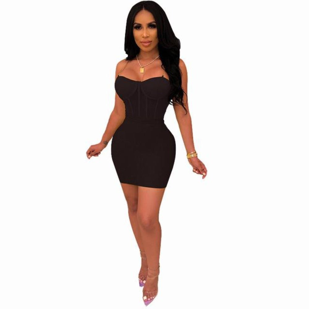 Sheer Mesh Spaghetti Straps 2 pcs Set Sleeveless Bodycon Mini Dress - Easy Pickins Store