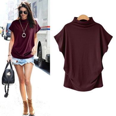 Short Batwing Sleeve Loose Turtleneck T-Shirt - Easy Pickins Store