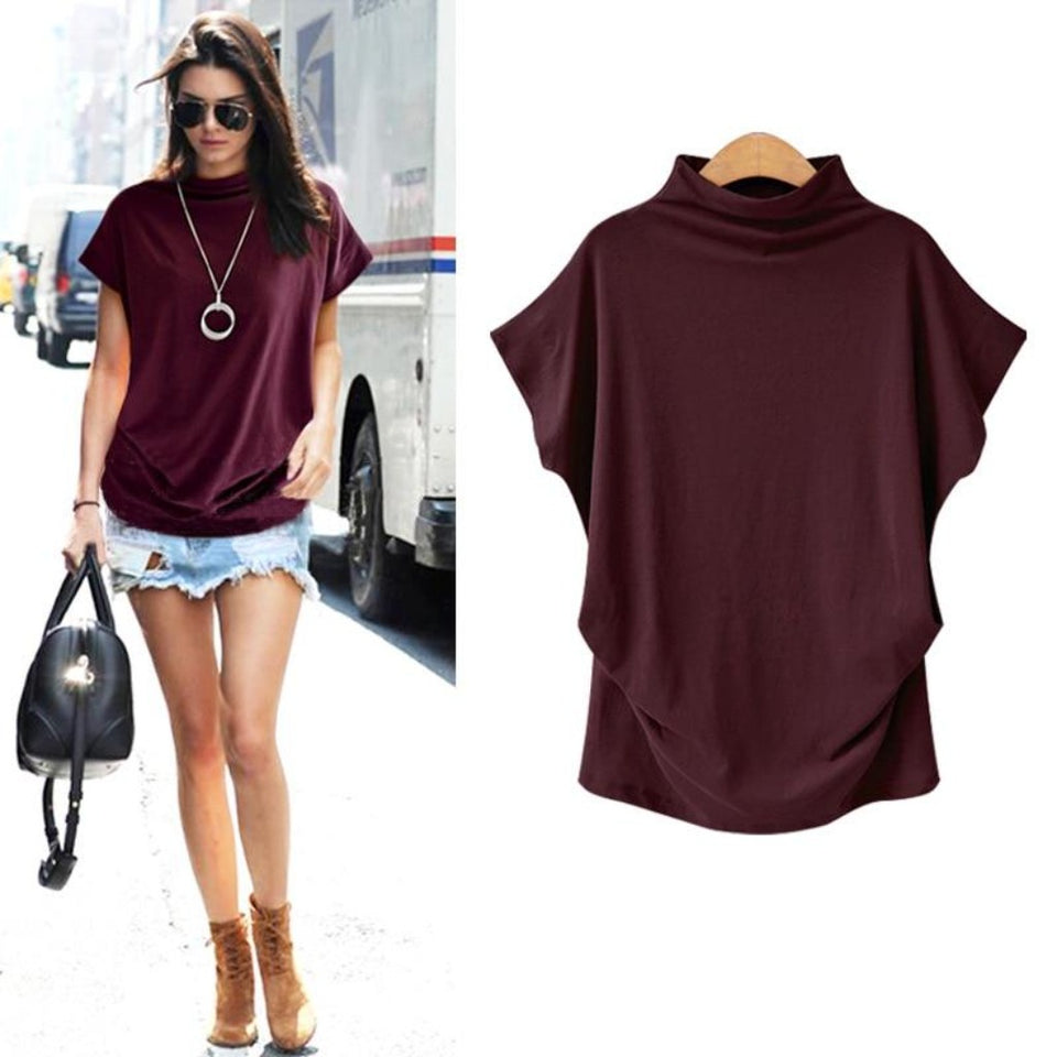 Short Batwing Sleeve Loose Turtleneck T-Shirt - Easy Pickins Store