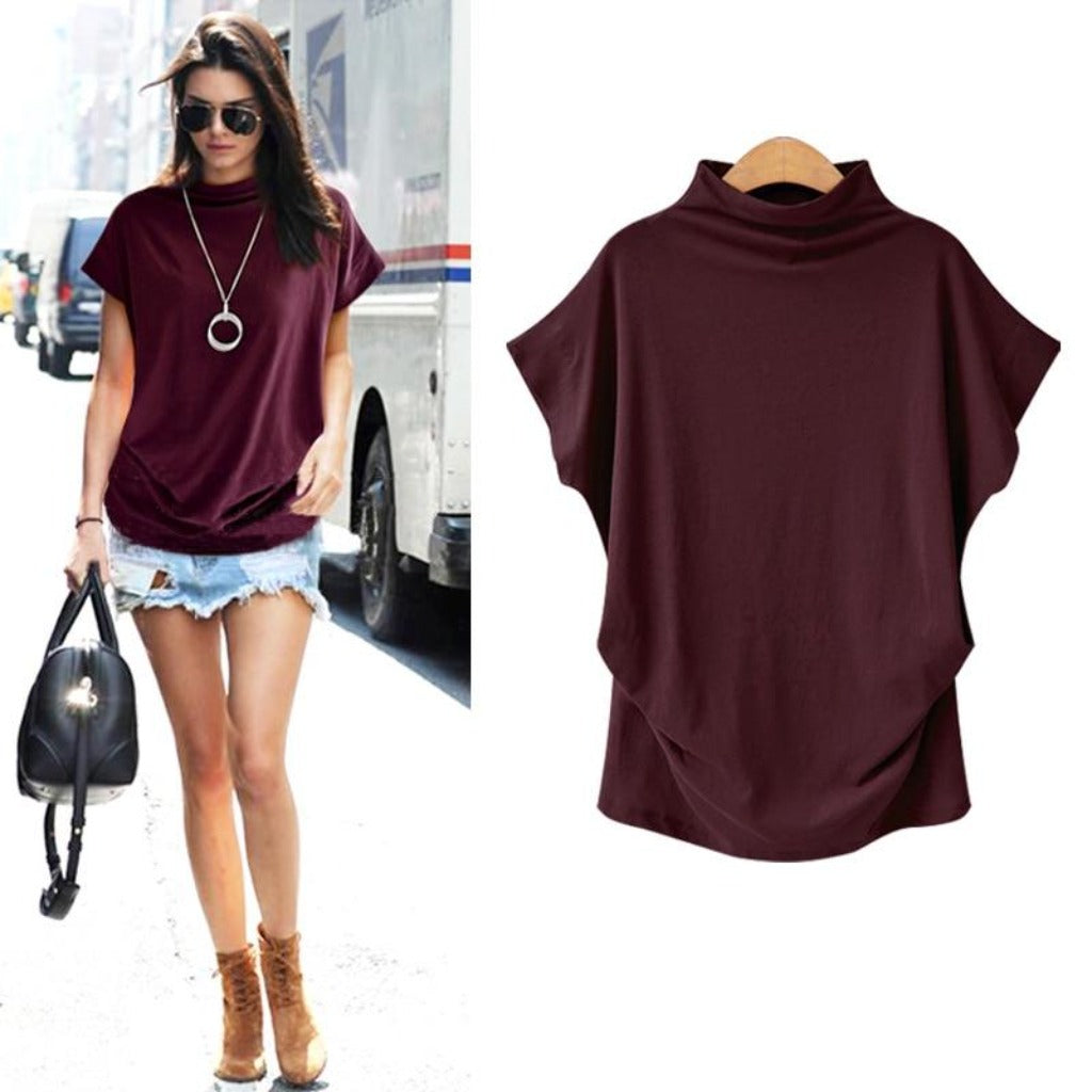 Short Batwing Sleeve Loose Turtleneck T-Shirt - Easy Pickins Store