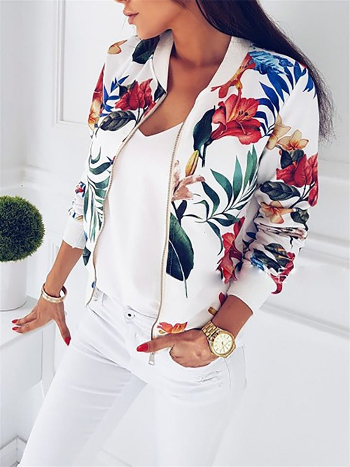 Short Floral Printed Spring Zipper Long Sleeve Jacket - Easy Pickins Store