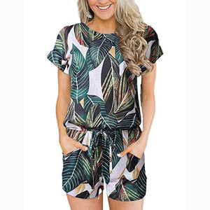 Short Jumpsuit High Waist Short Sleeve O neck - Easy Pickins Store