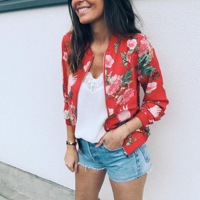 Short Retro Floral Printed Long Sleeve Zipper Jacket - Easy Pickins Store