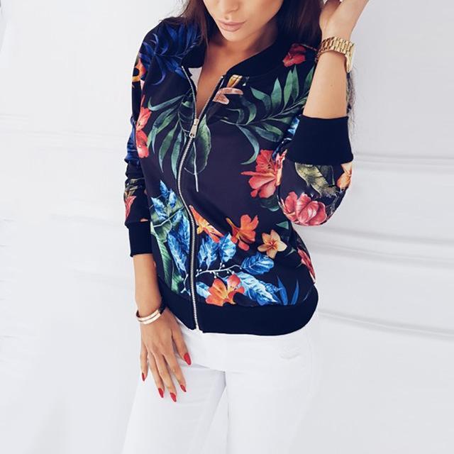 Short Retro Floral Printed Long Sleeve Zipper Jacket - Easy Pickins Store