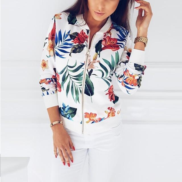 Short Retro Floral Printed Long Sleeve Zipper Jacket - Easy Pickins Store