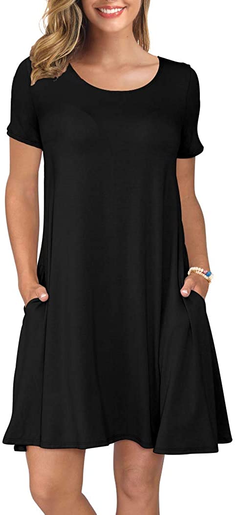 Short Sleeve Swing T Shirt Dress with Pockets - Easy Pickins Store