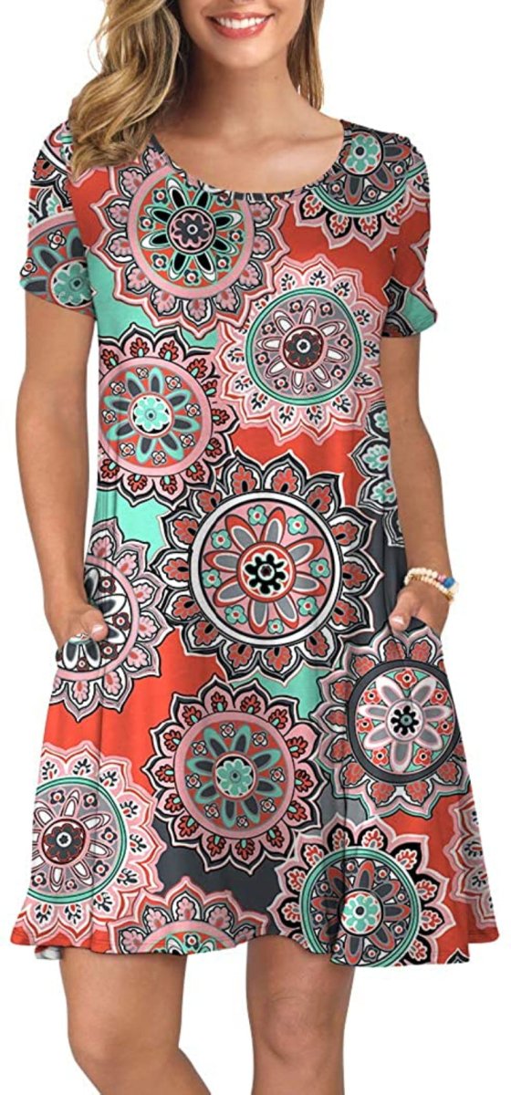 Short Sleeve Swing T Shirt Dress with Pockets - Easy Pickins Store