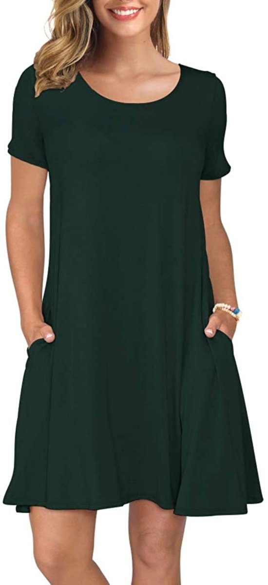 Short Sleeve Swing T Shirt Dress with Pockets - Easy Pickins Store