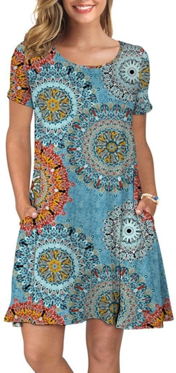 Short Sleeve Swing T Shirt Dress with Pockets - Easy Pickins Store