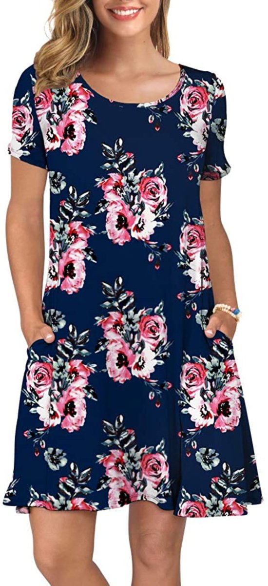 Short Sleeve Swing T Shirt Dress with Pockets - Easy Pickins Store
