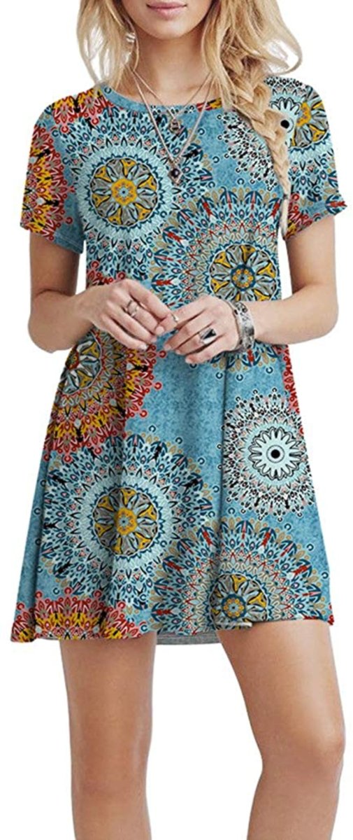 Short Sleeve Swing T Shirt Dress with Pockets - Easy Pickins Store