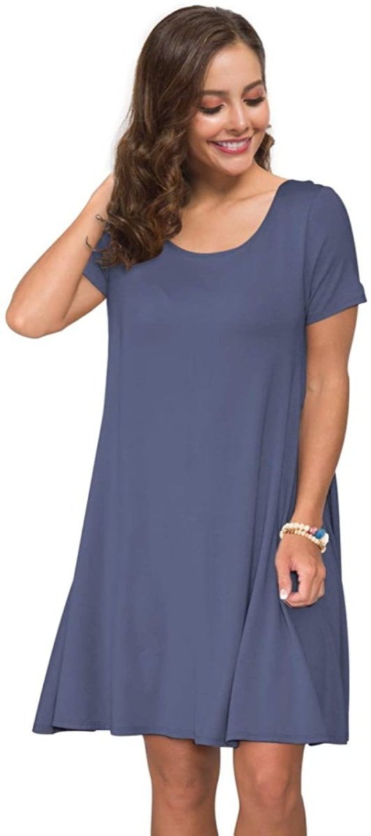 Short Sleeve Swing T Shirt Dress with Pockets - Easy Pickins Store