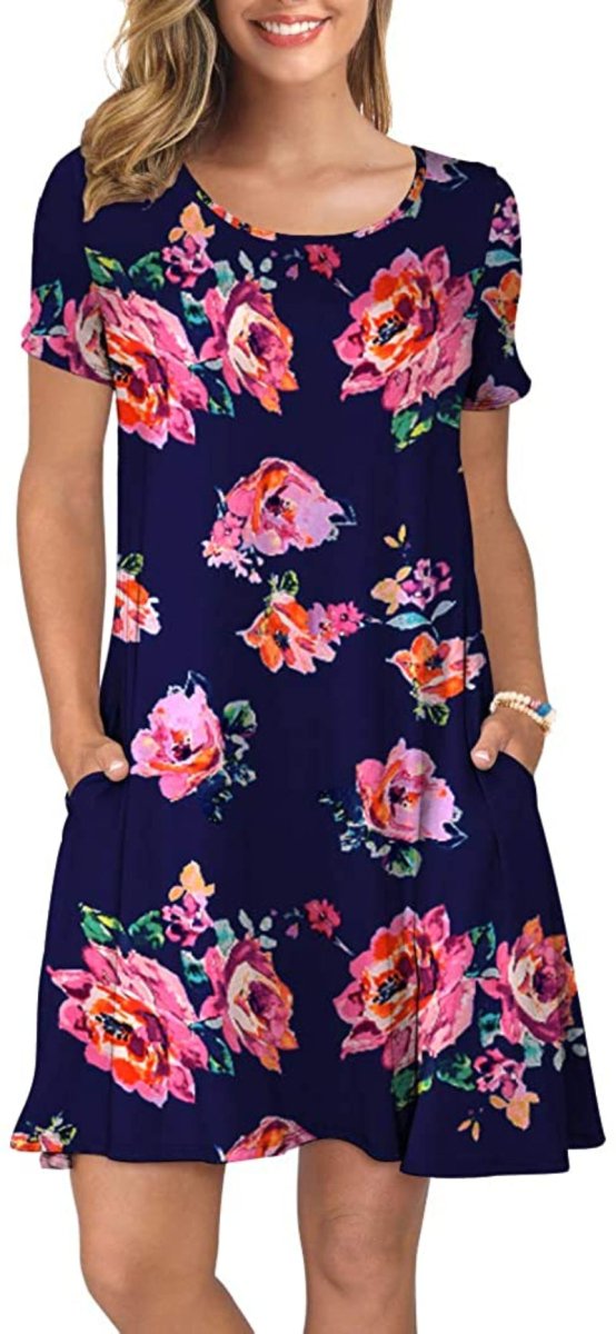 Short Sleeve Swing T Shirt Dress with Pockets - Easy Pickins Store