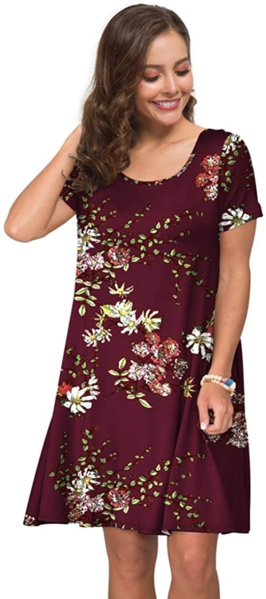 Short Sleeve Swing T Shirt Dress with Pockets - Easy Pickins Store