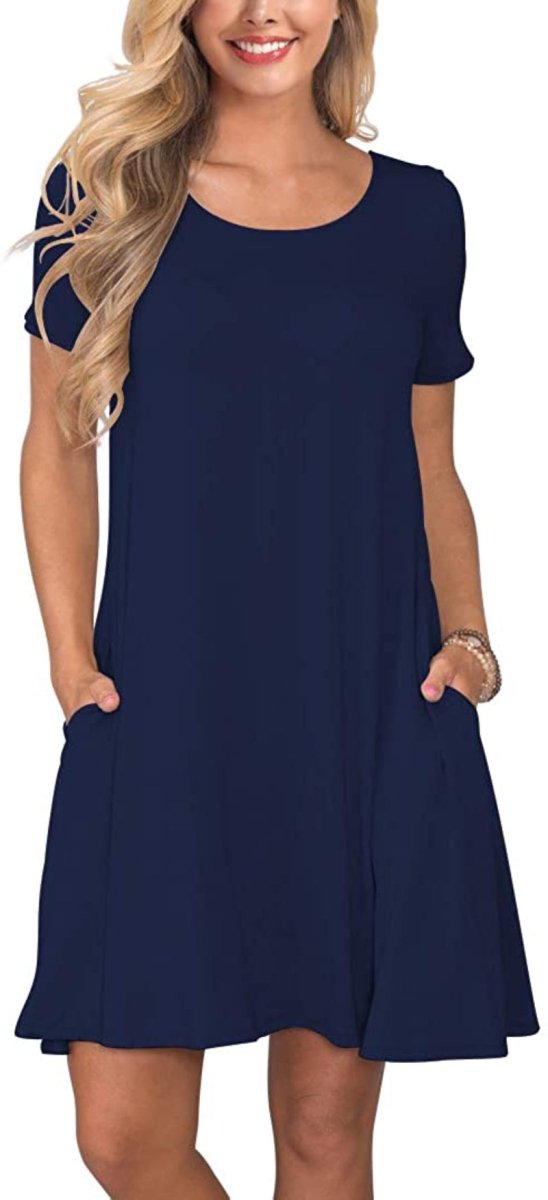 Short Sleeve Swing T Shirt Dress with Pockets - Easy Pickins Store
