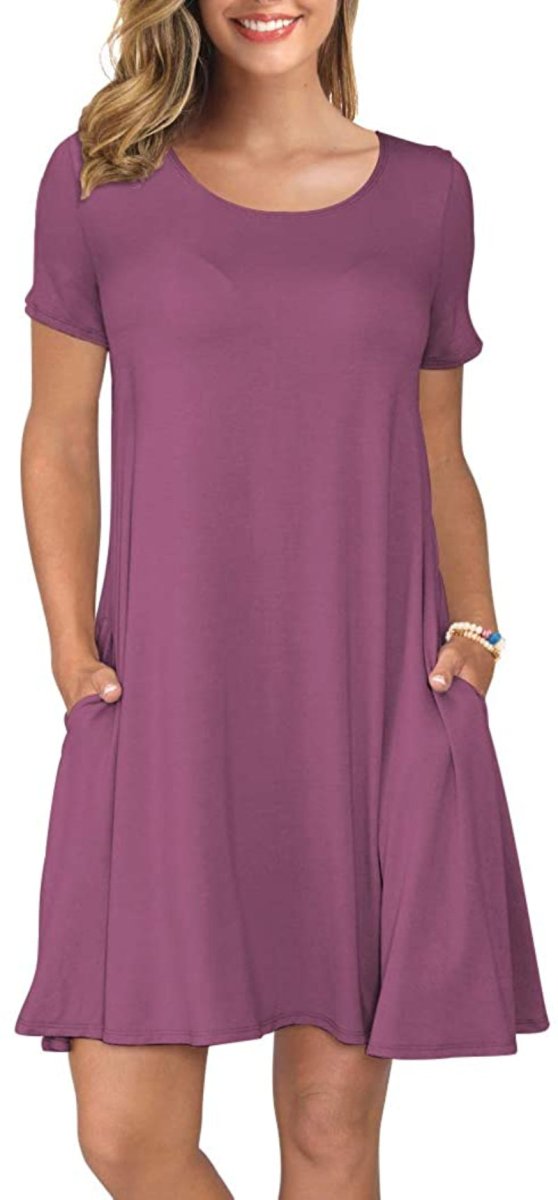 Short Sleeve Swing T Shirt Dress with Pockets - Easy Pickins Store
