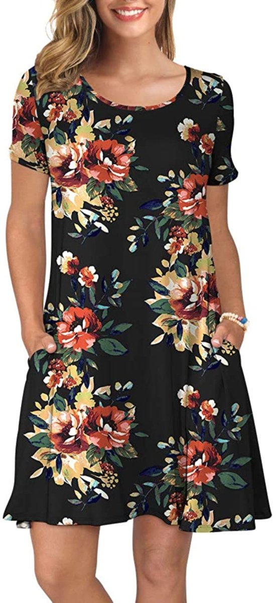 Short Sleeve Swing T Shirt Dress with Pockets - Easy Pickins Store