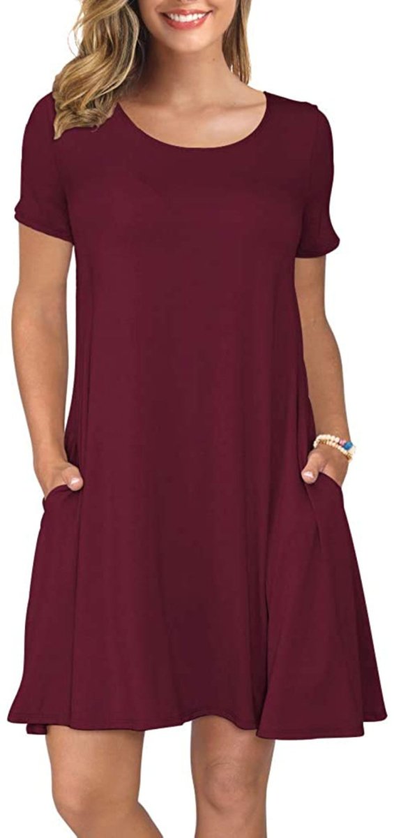 Short Sleeve Swing T Shirt Dress with Pockets - Easy Pickins Store
