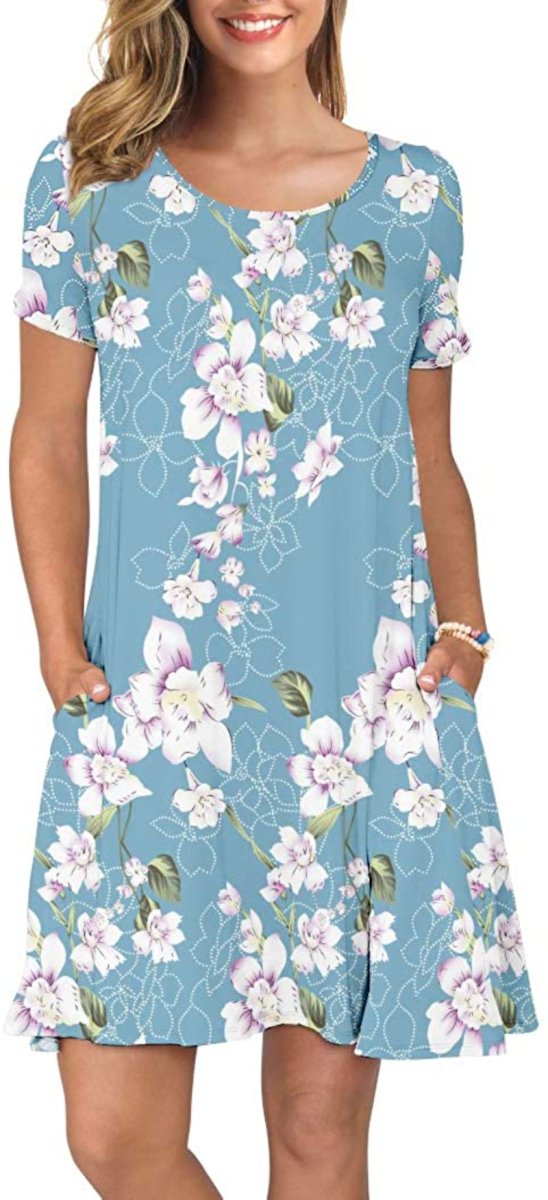 Short Sleeve Swing T Shirt Dress with Pockets - Easy Pickins Store