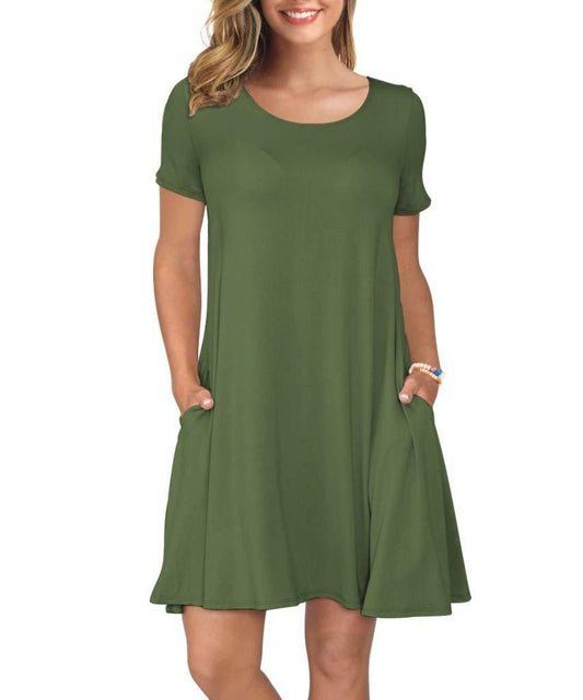 Short Sleeve Swing T Shirt Dress with Pockets - Easy Pickins Store