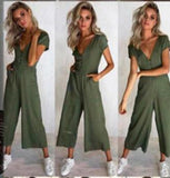 Short Sleeve V neck High Waist Loose Jumpsuit - Easy Pickins Store