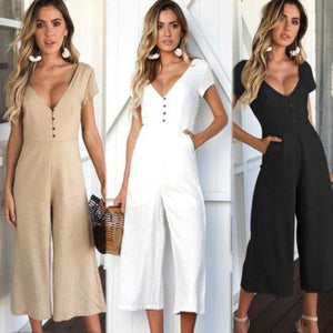 Short Sleeve V neck High Waist Loose Jumpsuit - Easy Pickins Store