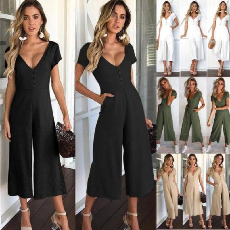 Short Sleeve V neck High Waist Loose Jumpsuit - Easy Pickins Store