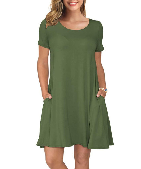 Short T Shirt Dress with Pockets Sleeve Swing - Easy Pickins Store