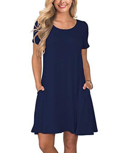 Short T Shirt Dress with Pockets Sleeve Swing - Easy Pickins Store